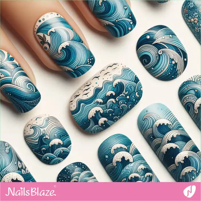 Blue Ocean Waves on White Nails | Save the Ocean Nails - NB3255
